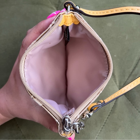 Coach Tan Cream Canvas Yellow Leather Wristlet - Picture 4 of 4